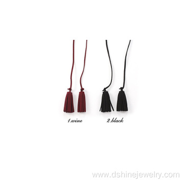 Long Cassel Necklace Imitation Suede Fabric Fringes Necklace